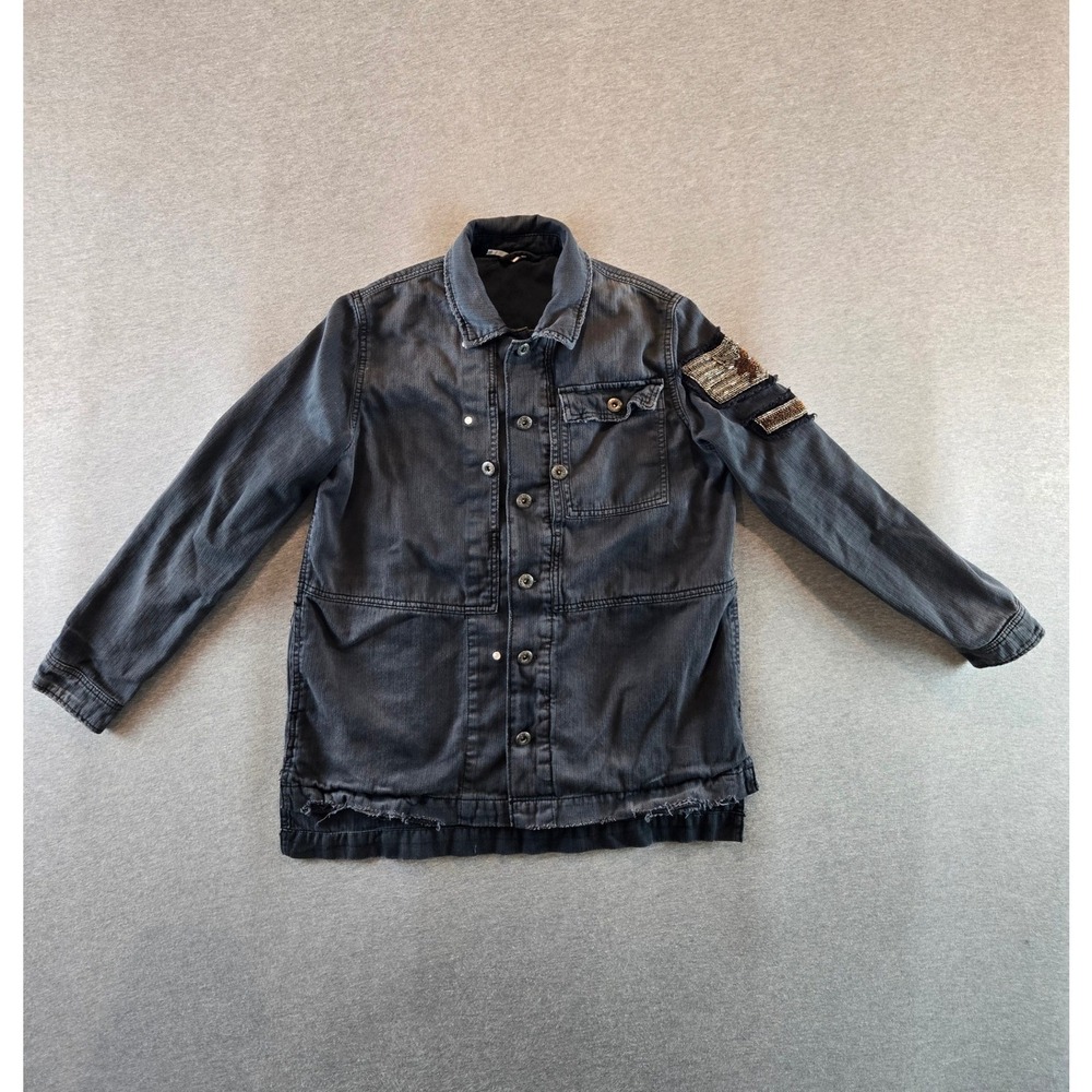 Free People Military Jacket Women XS Black Beaded Embellished Utility Jacket
